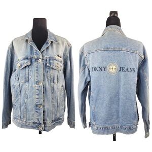 DKNY Jeans Woman’s blue distressed denim jacket size L